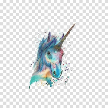 Teal and pink unicorn painting, Unicorn Watercolor painting Canvas, Watercolor Unicorn transparent background PNG clipart
