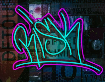 teal and purple Risk neon signage teal and purple Risk neon signage