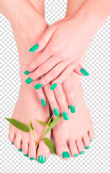 Teal nail polished manicure and pedicure, Pedicure Manicure Nail Spa , Foot health transparent background PNG clipart