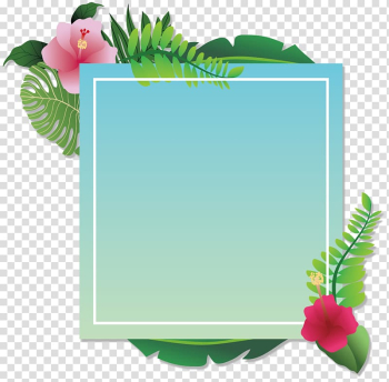 Teal, red, and pin floral frame , Party Convite, Summer party decoration box transparent background PNG clipart