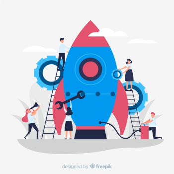 Team building a rocket background Free Vector Team building a rocket background Free Vector