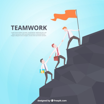 Teamwork concept with men climbing mountain Teamwork concept with men climbing mountain