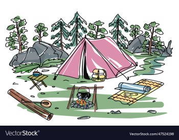 tent in the forest cartoon