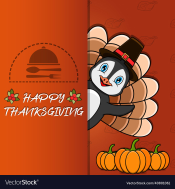 thanksgiving card with penguin character design thanksgiving card with penguin character design