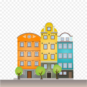 The Architecture of the City Building Cartoon Illustration - Road building 