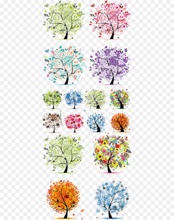 The Four Seasons Tree Spring Winter - Variety of seasons abstract tree vector material 