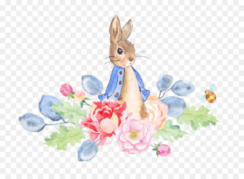 The Tale of Peter Rabbit Watercolor painting Clip art - Rabbit and flowers 