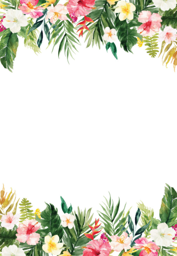 The vertical white blank paper background with colorful plants and ...