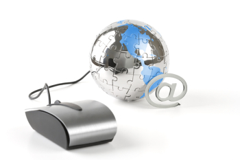 The world in a click - Global communications - over a white background