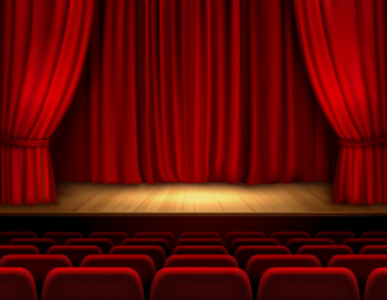 Theater stage with red velvet open Theater stage with red velvet open