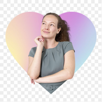 Thinking woman png, heart badge | Free PNG - rawpixel