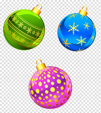 Three assorted-color buables, Christmas ornament Christmas decoration , Christmas Ornaments transparent background PNG clipart