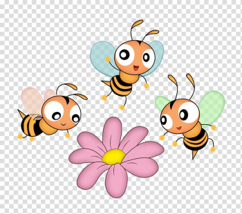Three bees illustration, Honey bee Cartoon , Hand-painted cartoon cute little bee transparent background PNG clipart
