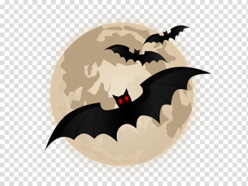 Three black bats and full moon illustration, Bat Halloween Icon, Halloween bat transparent background PNG clipart