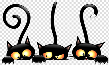 Three black cats, Black cat Halloween , Witch Cat transparent background PNG clipart