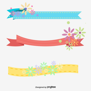 Three-color Spring Flower Ribbon Banner, Spring Vector, Flower ...