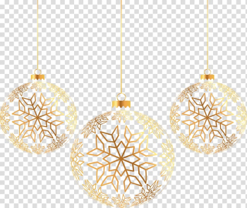 Three gold baubles illustrations, Christmas ornament Christmas tree, Three golden Christmas balls transparent background PNG clipart