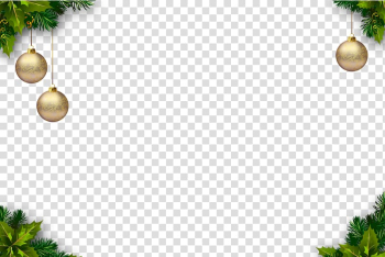 Three gold Christmas baubles , Christmas tree Christmas ornament, Christmas Border transparent background PNG clipart