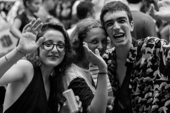 Three People Smiling Grayscale Photography Three People Smiling Grayscale Photography