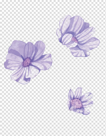 Three purple flowers illustrations, Watercolor painting Euclidean , Watercolor flowers transparent background PNG clipart