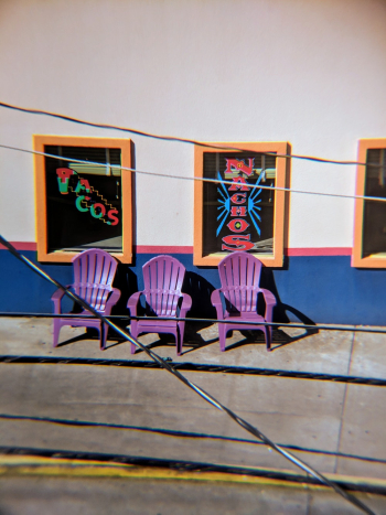 Three Purple Plastic Chairs Three Purple Plastic Chairs