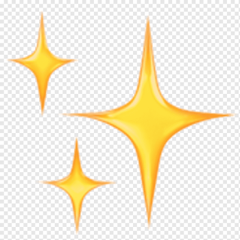 three yellow stars art illustration, Emojipedia Sticker iPhone SMS, sparkles emoji, leaf, orange, symmetry png