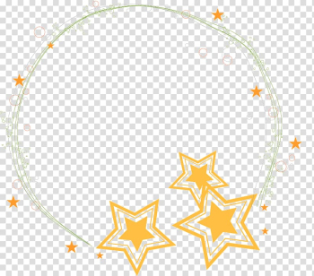 Three yellow stars illustration, round border transparent background PNG clipart