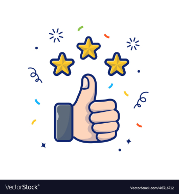 thumbs up review and star with confetti cartoon