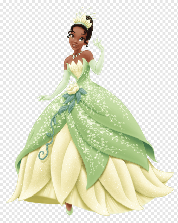 Tiana Rapunzel Belle Cinderella Ariel, Princess Tiana, green and white dress girl, the Walt Disney Company, cartoons, disney Princess png