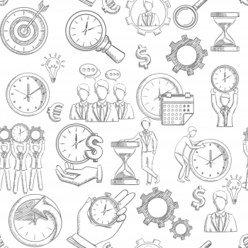 Time management seamless pattern with sketch planning strategy elements Free Vector