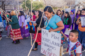 Tohono Indian Women led the Tucson 2019 Women’s March with a show of strength, resilience and power.  This woman’s sign said:  My Mom, Sisters, Aunties and Grandmas are sacred.  Her son was by her side.

International Women’s Day