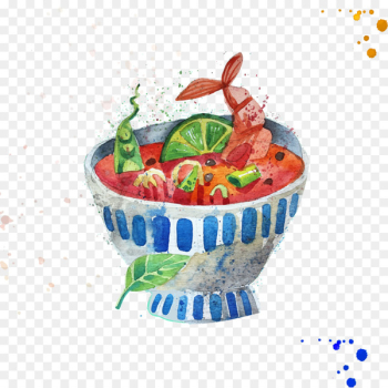 Tom yum Thai cuisine Prawn soup Fruit salad Korean cuisine - Water Painted Tom Yum Goong soup vector material 