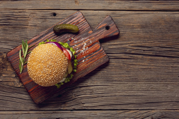 Top view burger on a cutting board Free Photo Top view burger on a cutting board Free Photo