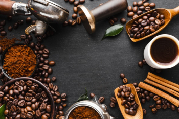 Top view coffee accessories on the table Free Photo Top view coffee accessories on the table Free Photo