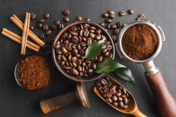 Top view coffee beans with accessories Free Photo Top view coffee beans with accessories Free Photo