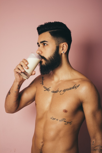Topless Man Holding Drinking Glass Topless Man Holding Drinking Glass