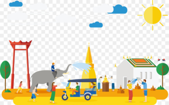 Tourism in Thailand Songkran Illustration - Yellow Thailand travel 