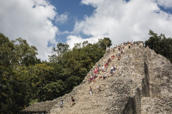 Tourists Climb Mexican Ruins Tourists Climb Mexican Ruins