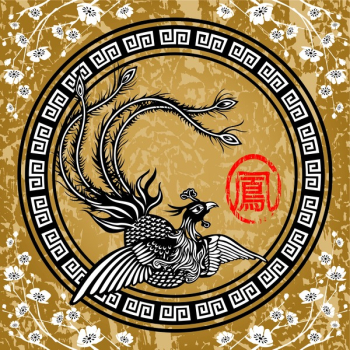 Traditional Chinese Phoenix, vector illustration file and texture background(Layers file)