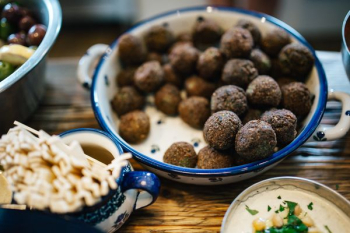 Traditional Middle Eastern lamb kofta dinner Traditional Middle Eastern lamb kofta dinner