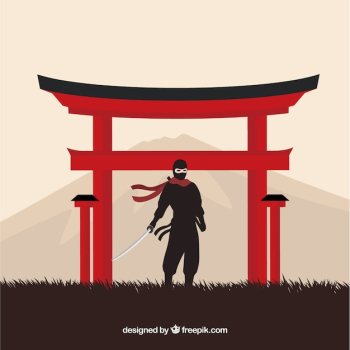 Traditional ninja warrior background with flat design
