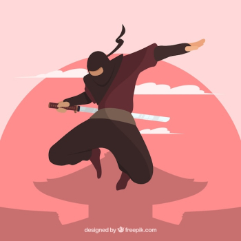 Traditional ninja warrior background with flat design