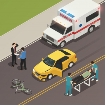 Traffic accident scene isometric composition Free Vector