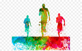 Trail running Sport Cross country running Marathon - Watercolor run silhouette figures 
