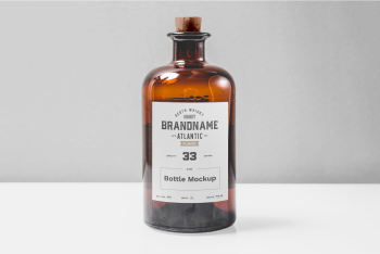 Transparent Glass Bottle Mockup whisky scoth honey brandname atlantic estd 1967 flavor 33 qualitty blend bottle mockup batch. 52 bottle. so ml 
