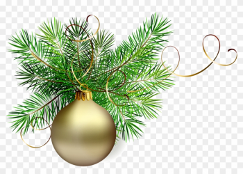 Transparent Gold Christmas Ball With Pine Clipart - Green Christmas Ball Png