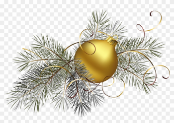 Transparent Gold Christmas Ball With Pine Png Clipart - Gold Christmas Transparent Background