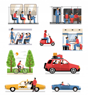Transportation vehicles people set Free Vector Transportation vehicles people set Free Vector