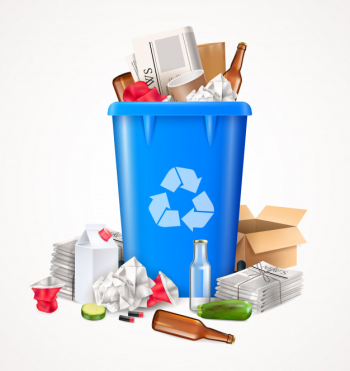 Trash and waste concept with food glass and paper realistic Free Vector Trash and waste concept with food glass and paper realistic Free Vector