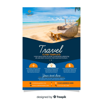 Travel agency flyer template with photo Free Vector